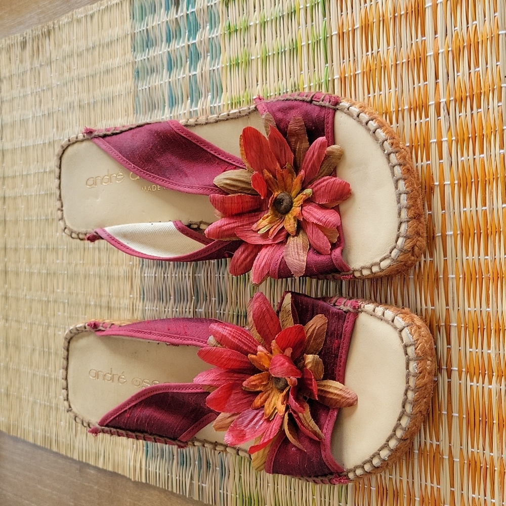 ANDRE ASSOUS WEDGE FLOWER SANDALS